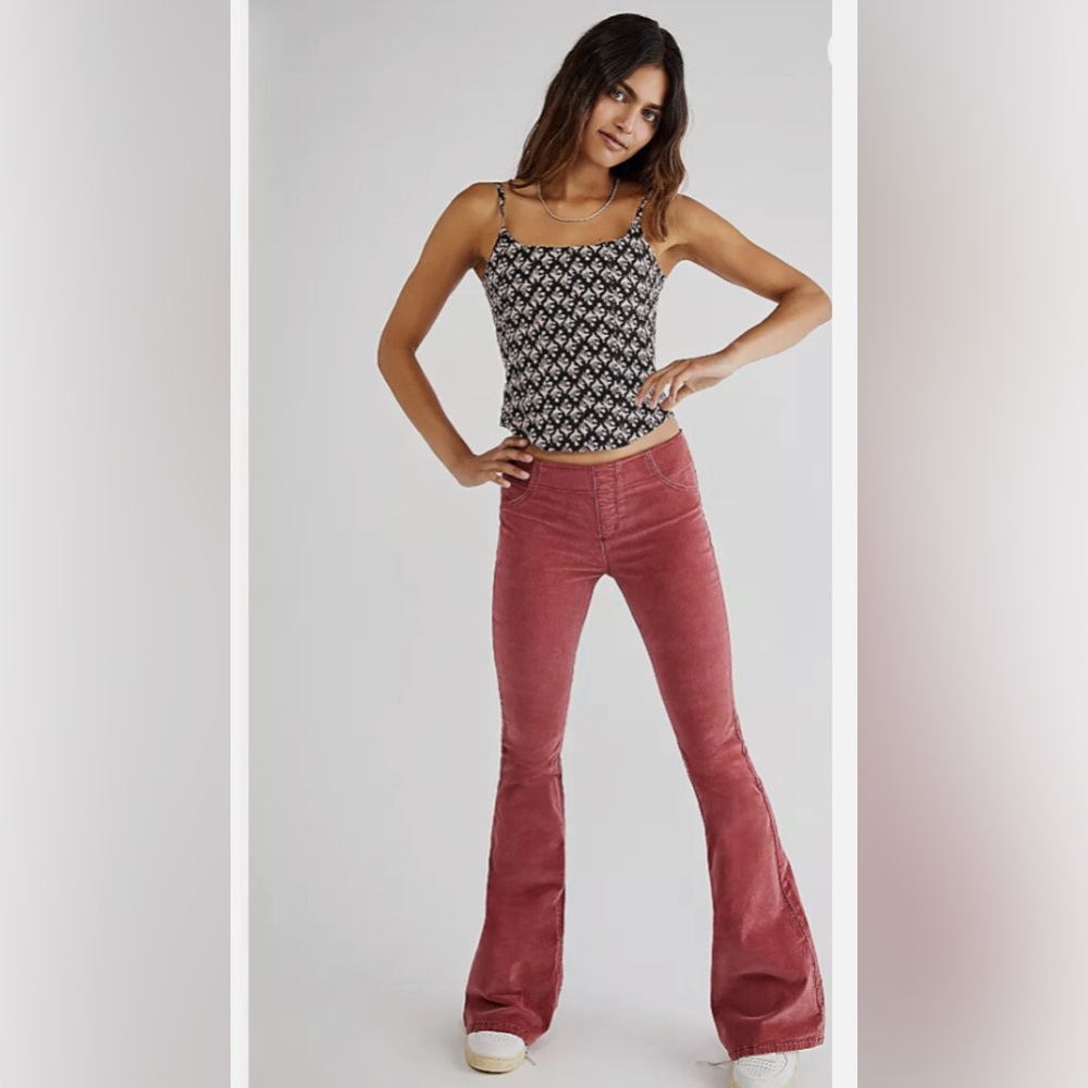 NWT Free People Womens Pull On Corduroy Flare Pants Size 29 brown